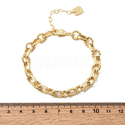Brass Oval & Twist Ring Link Chain Bracelets for Women BJEW-F531-06G-1