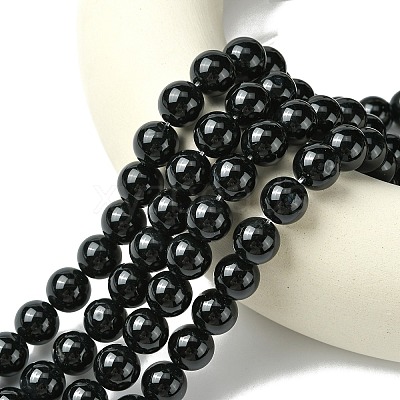 Natural Dyed & Heated Black Onyx Round Beads Strand X-G-L087-12mm-01-1