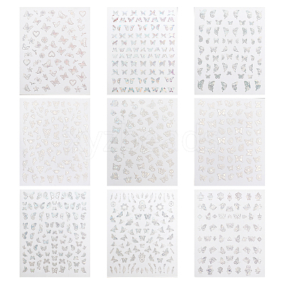 9 Sheets 9 Colors Laser Silver Nail Decals Stickers MRMJ-OC0003-63-1