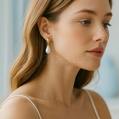 6 Pairs 2 Colors Resin Imitation Pearl Dangle Stud Earrings EJEW-GO0003-19-1