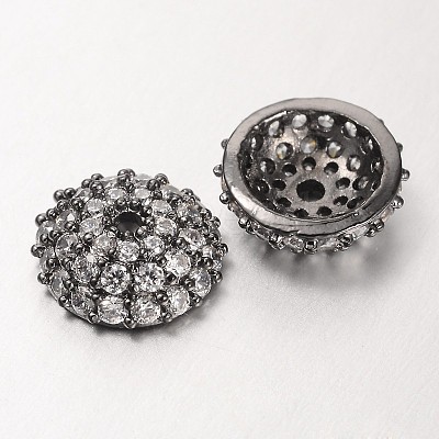 Apetalous Half Round/Dome Brass Micro Pave Cubic Zirconia Bead Caps ZIRC-D062-B-1
