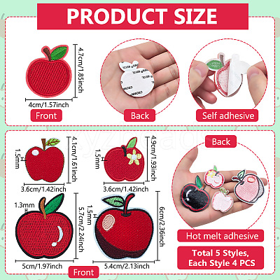20Pcs 5 Styles Apple Polyester Embroider Thread Iron on/Sew On Patches PATC-PH0001-58-1