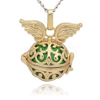 Golden Tone Brass Hollow Round Cage Pendants KK-J233-08G-1