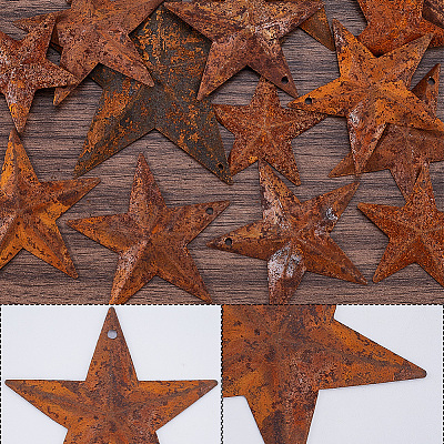 50Pcs 5 Styles Rust Iron Bell with Star Pendants IFIN-CN0001-02-1