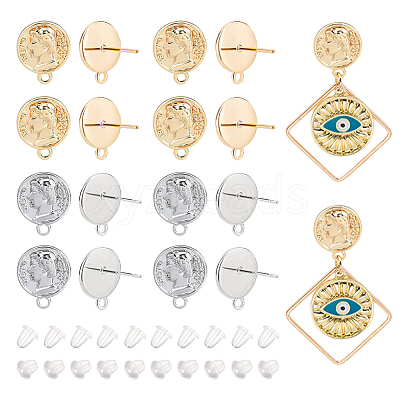 16Pcs 2 Color Brass Stud Earring Findings KK-BC0010-36-1