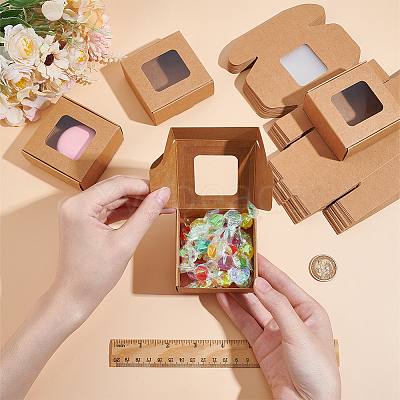 Kraft Paper Gift Box with Visible Window CON-WH0088-74A-1