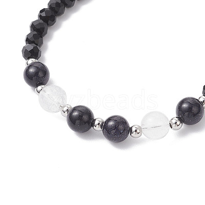 Synthetic Blue Goldstone & Glass Round Beaded Bracelets for Women BJEW-JB12210-03-1