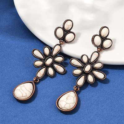 Alloy Synthetic Turquoise Dangle Stud Earrings EJEW-U053-06R-1