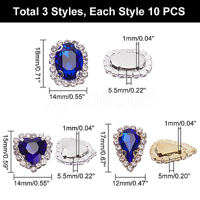 30Pcs 3 Style Sew on Rhinestone GLAA-GA0001-63B-1