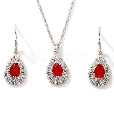 Brass Glass Teardrop Dangle Earrings & Pendant Necklaces Sets for Women PL9386-7-1