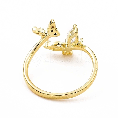 Clear Cubic Zirconia Butterfly Open Cuff Ring X-RJEW-B028-26G-1