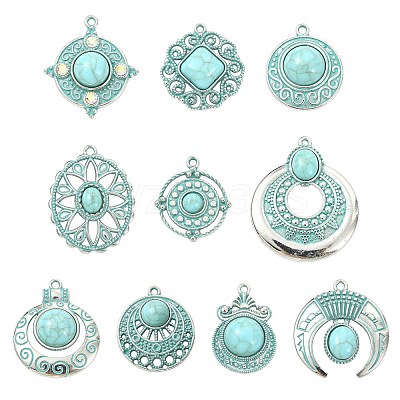 20Pcs 10 Styles Bohemia Styles Alloy & Acrylic Pendants FIND-CJ0005-70-1