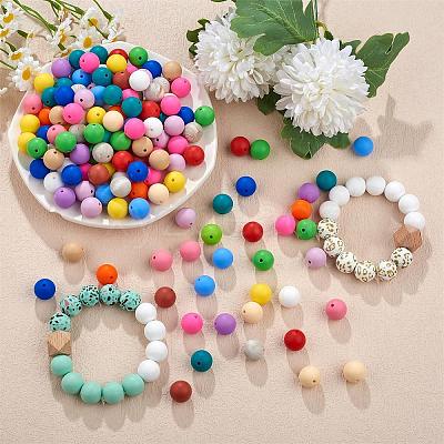 100Pcs Silicone Beads Round Rubber Bead 15MM Loose Spacer Beads for DIY Supplies Jewelry Keychain Making JX461A-1