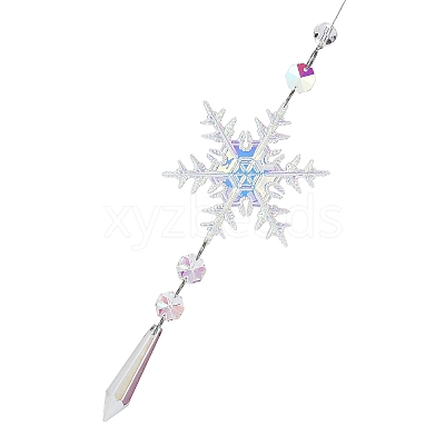 AB Color Glass Snowflake Pendant Decorations AJEW-Q144-02P-03-1