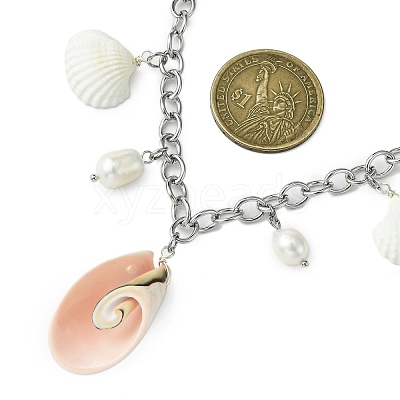 Natural Cultured Freshwater Pearl & Spiral Shell Bib Pendants X1-NJEW-TA00181-1