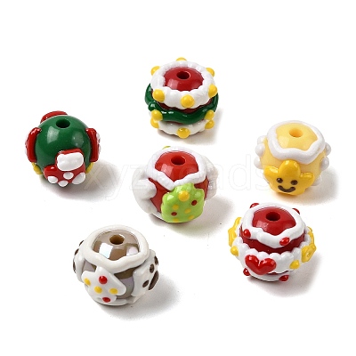 6Pcs 6 Styles Christmas Hand Painted Acrylic with Enamel Beads MACR-FS0002-42-1
