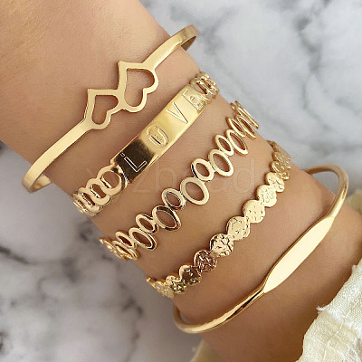 5Pcs 5 Styles Alloy Bangles WG70F83-05-1