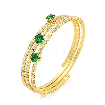 Rack Plating Brass Pave Clear Cubic Zirconia Open Cuff Wrap Bangles BJEW-B110-01G-01-1