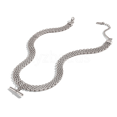 304 Stainless Steel Column Bar Pendant Mesh Chain Necklaces for Women GV4804-2-1