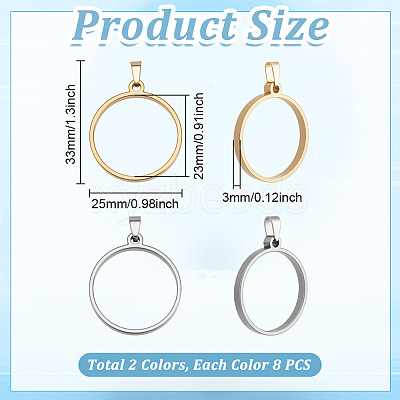 16Pcs 2 Colors 304 Stainless Steel Open Back Bezel Pendants PALLOY-UN00034-1