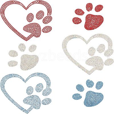 Heart & Pawprint Glitter Hotfix Rhinestone DIY-FG0002-29-1
