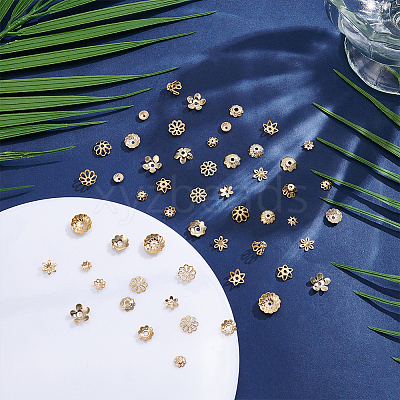 90Pcs 15 Styles Brass Bead Caps KK-PH0012-19B-1