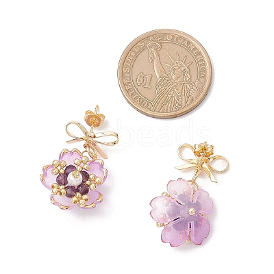 Flower Handmade Glass Seed Beads Dangle Stud Earrings EJEW-MZ00471-01-1