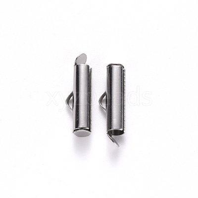 Non-Tarnish 304 Stainless Steel Slide On End Clasp Tubes X-STAS-S115-01E-P-1