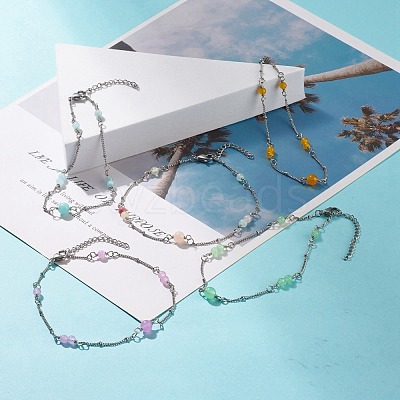 Natural Dyed White Jade & Malaysia Jade Anklets for Women AJEW-AN00476-1