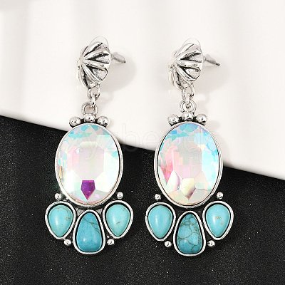 Alloy Synthetic Turquoise Dangle Stud Earrings EJEW-U053-04B-AS-1
