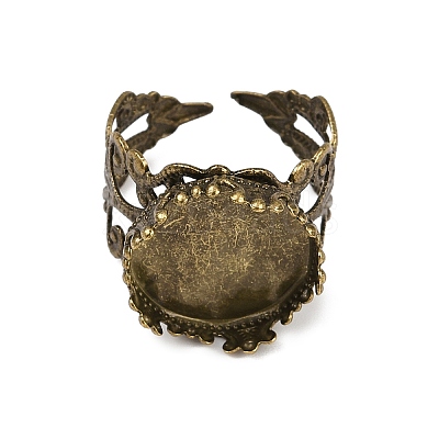 Adjustable Antique Bronze Tone Filigree Brass Ring Component Cabochon Settings X-KK-G020-A-1