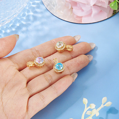 3Pcs 3 Colors Brass Micro Pave Cubic Zirconia Pendants KK-TA0008-25-1