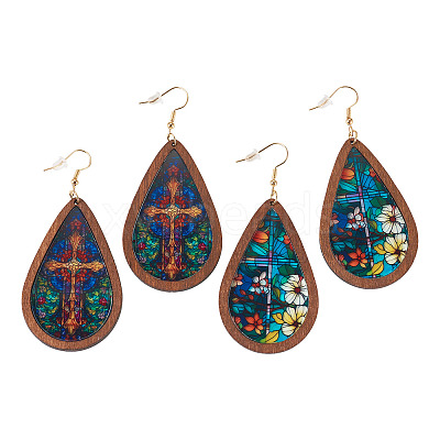 2 Pairs 2 Styles Acrylic Dangle Earrings EJEW-TA0001-52-1