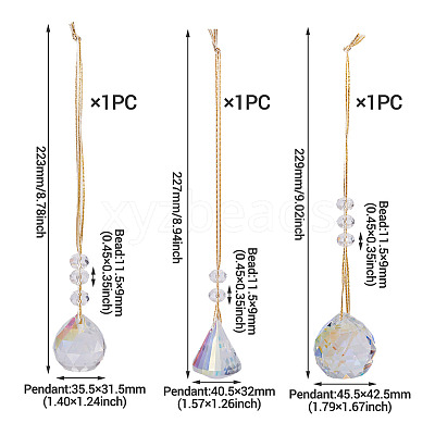 3Pcs 3 Styles Glass Suncatchers for Outdoor Garden Hanging Decoration HJEW-TADJ0001-01-1