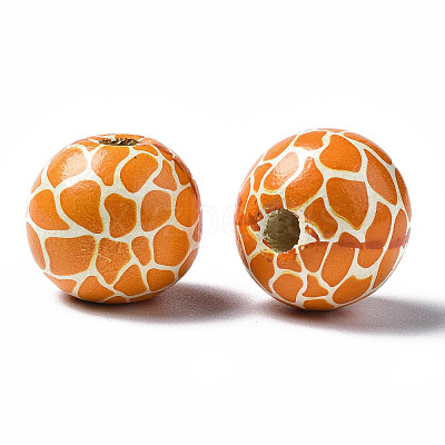 Painted Natural Wood European Beads X-WOOD-S057-055-1