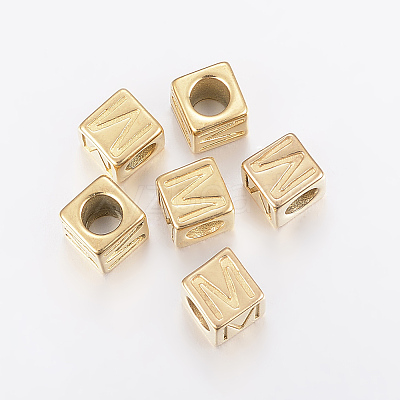 304 Stainless Steel Large Hole Letter European Beads STAS-H428-01G-M-1