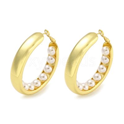 Rack Plating Brass with ABS Plastic Pearl Hoop Earrings for Women EJEW-G410-59G-1