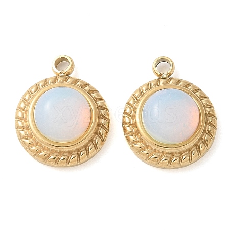 304 Stainless Steel Pave Opalite Half Round Charms STAS-Q345-38G-1