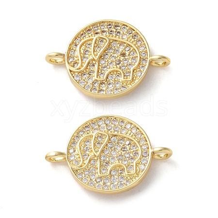 Rack Plating Brass Micro Pave Clear Cubic Zirconia Elephant Connector Charms KK-C084-30G-02-1