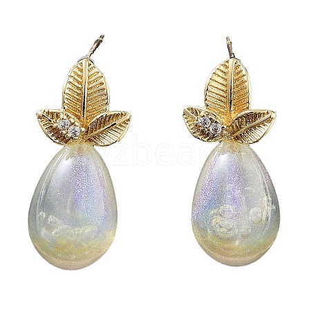 Brass with Glass Stud Earrings EJEW-Q811-01KCG-1