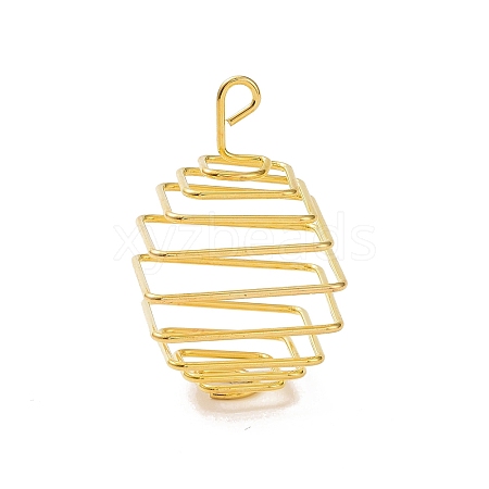 Iron Wire Spiral Bead Cage Pendants IFIN-Q126-01G-1