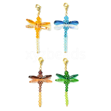 4Pcs 4 Colors Dragonfly Glass Pendant Decoration HJEW-TA00277-1