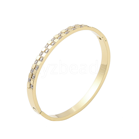 Ion Plating(IP) 304 Stainless Steel Micro Pave Clear Cubic Zirconia Hinged Bangles BJEW-P317-04G-1