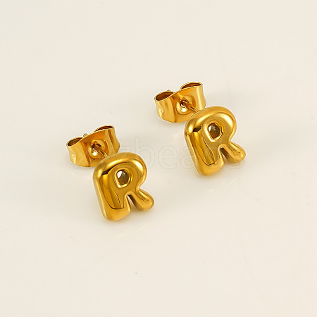 Chunk Letter 304 Stainless Steel Stud Earrings for Women LS-EJEW-G386-01R-G-1