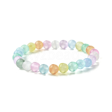 6mm Dyed Natural Selenite Round Beaded Stretch Bracelets for Women BJEW-JB10815-1