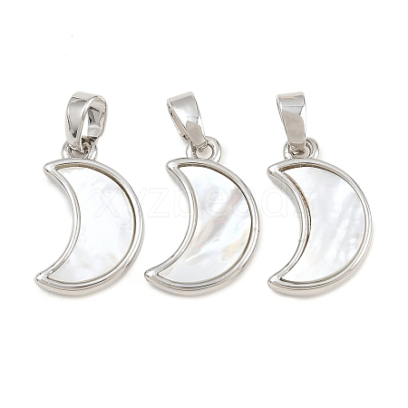 Rack Plating Brass Natural White Shell Pendants KK-U025-06P-01-1