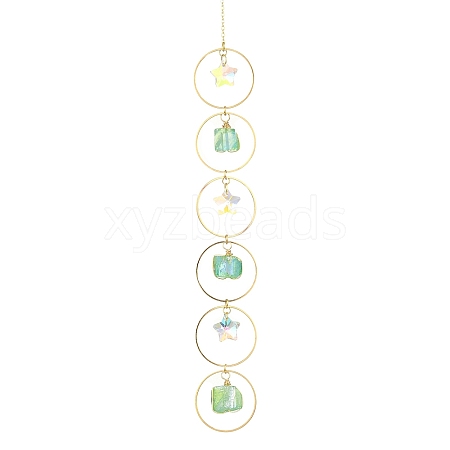 Wire Wrapped Nuggets Natural Quartz & Ring Hanging Ornaments HJEW-JM02399-1