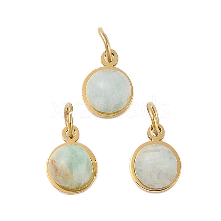 Ion Plating(IP) Natural Amazonite Half Round Charms with Jump Ring STAS-A097-05G-13-1