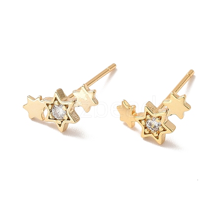 Clear Cubic Zirconia Triple Star Stud Earrings X-EJEW-P199-22G-1