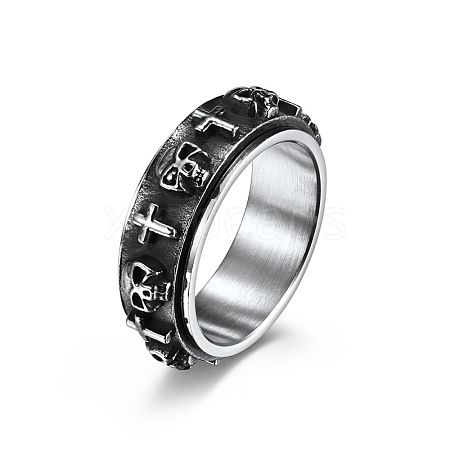 Titanium Steel Skull & Cross Rotatable Finger Ring SKUL-PW0002-015B-P-1
